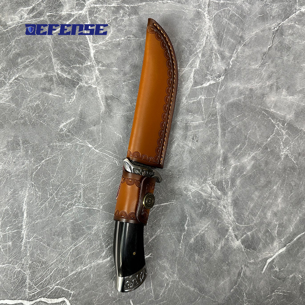 Defence®Damascus patterned leather scabbard Bowie knife