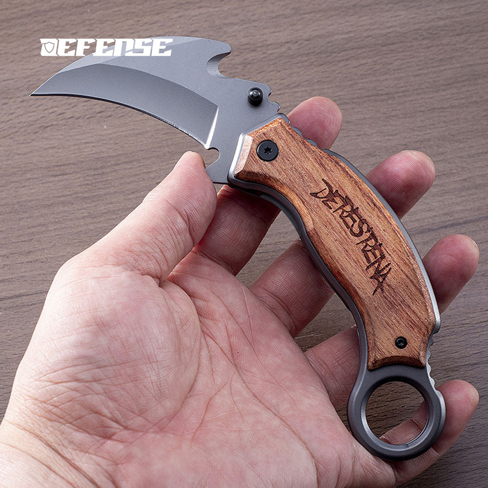 Defence®Stainless steel colored wooden outdoor self-defense claw knife