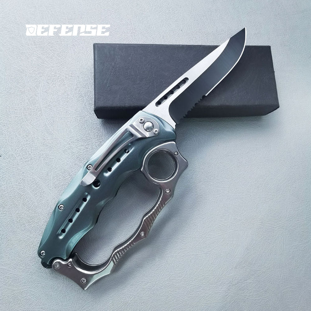 Defence®Multi functional mecha Knuckle Dusters Window breaker folding knife