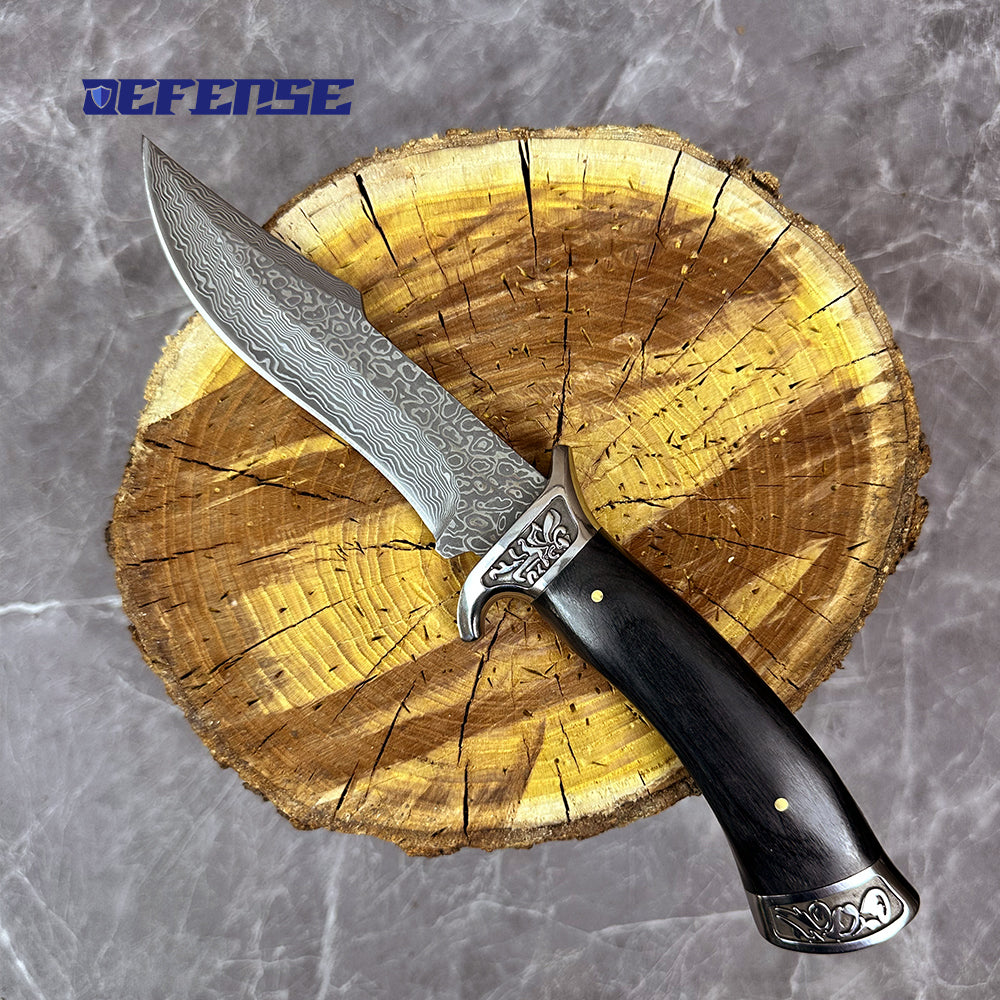Defence®Damascus patterned leather scabbard Bowie knife