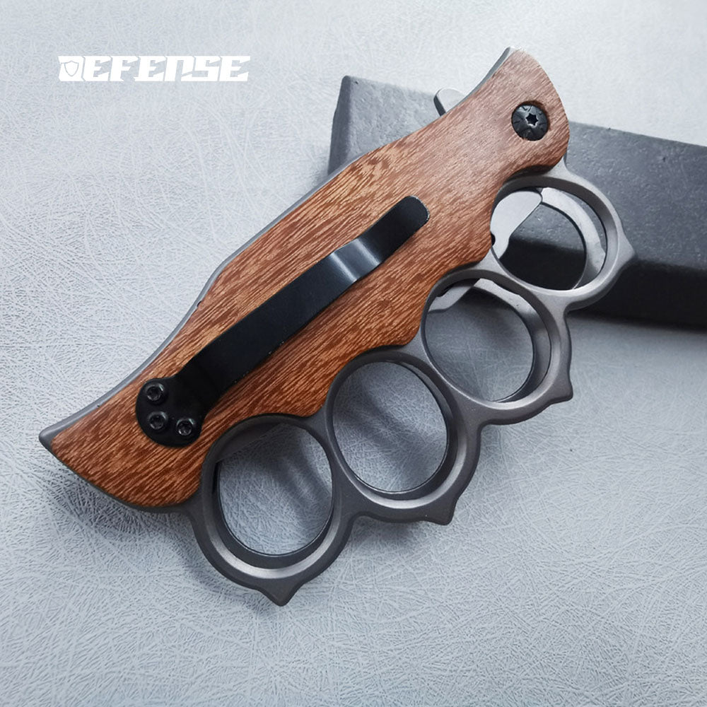 Defence®Multi functional Knuckle Dusters Damascus folding knife
