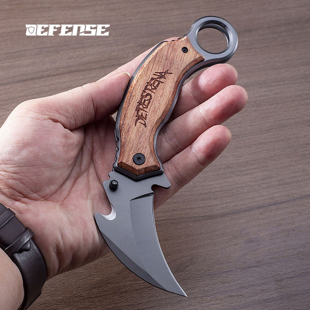 Defence®Stainless steel colored wooden outdoor self-defense claw knife