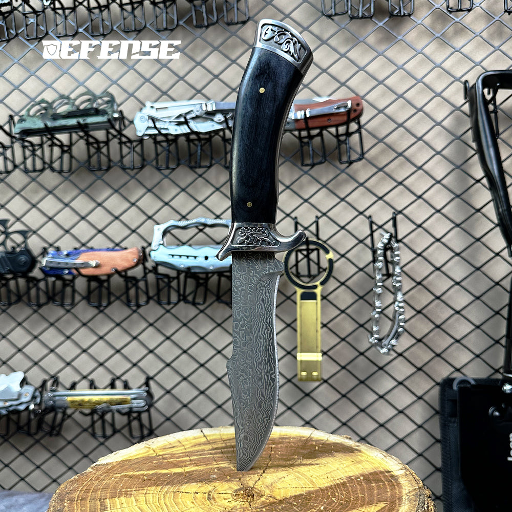 Defence®Damascus patterned leather scabbard Bowie knife