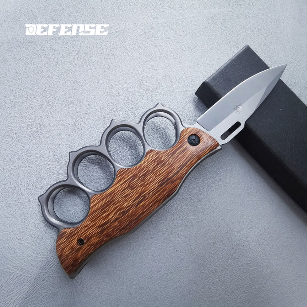 Defence®Multi functional Knuckle Dusters Damascus folding knife