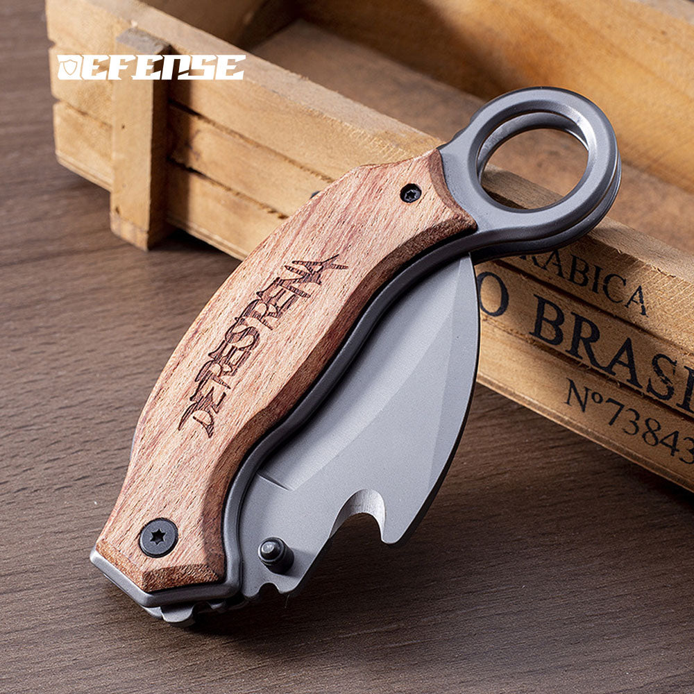 Defence®Stainless steel colored wooden outdoor self-defense claw knife
