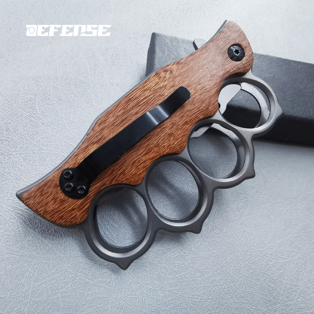 Defence®Multi functional Knuckle Dusters Damascus folding knife