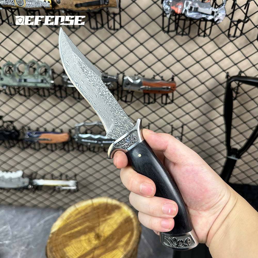 Defence®Damascus patterned leather scabbard Bowie knife