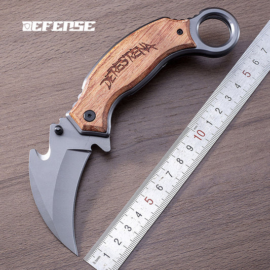 Defence®Stainless steel colored wooden outdoor self-defense claw knife